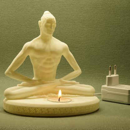 Buddha LED Statue mit App-Steuerung – handgefertigte Figur mit W-RGB Beleuchtung und Teelichthalter für Meditation und Wohn-Deko